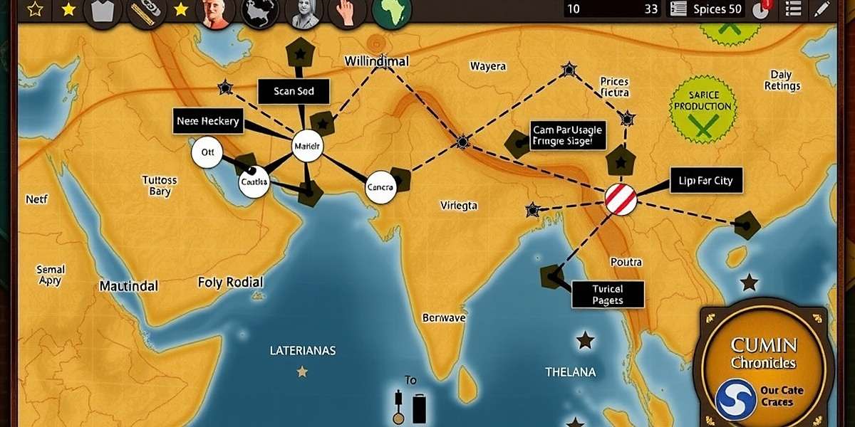 Cumin Chronicles Spice Dynasty player's strategy map showing optimal trade routes between major Indian cities with spice production hubs marked